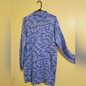 Blue Swirl Pattern Long Sleeve Knit Dress
